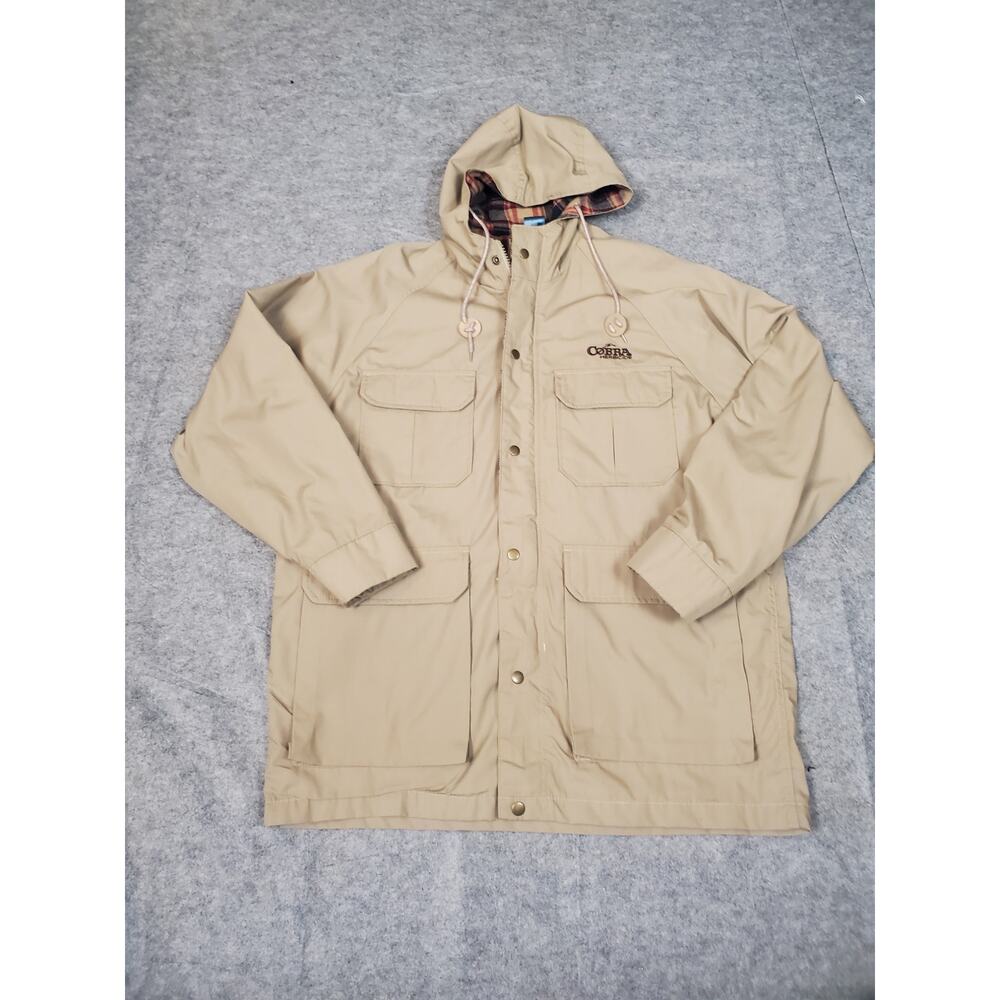 Vintage Norscot Cobra Farm Field Jacket Tan Size Large Hooded Plaid Lined Warm